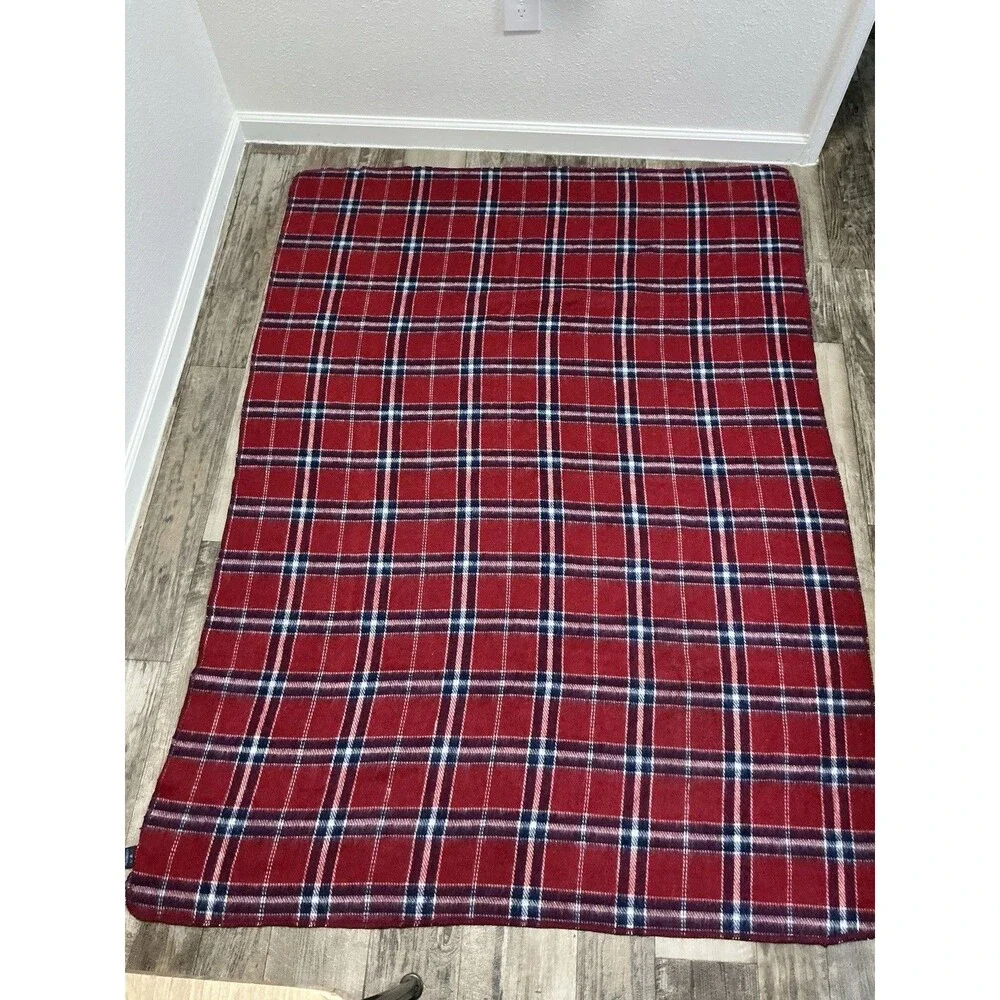Vintage Ralph Lauren Red Tartan Plaid Throw Blanket 50x68 100% Acrylic Made USA